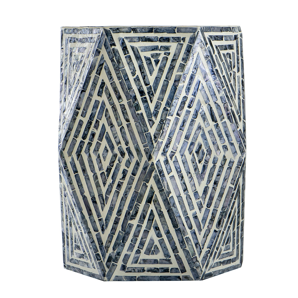 16x14x18" Hexagon Garden Stools, Unique Capiz Accent Side Table, Black/White