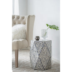 16x14x18" Hexagon Garden Stools, Unique Capiz Accent Side Table, Black/White