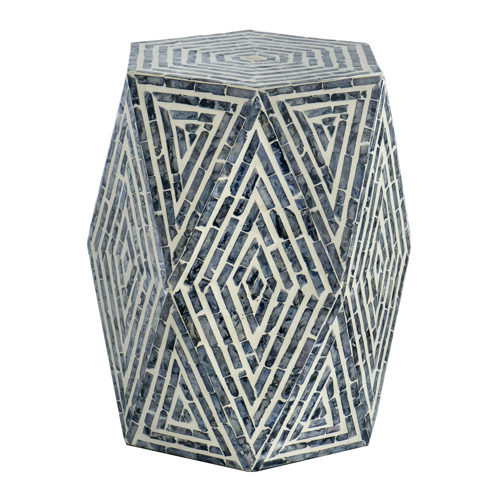 16x14x18" Hexagon Garden Stools, Unique Capiz Accent Side Table, Black/White