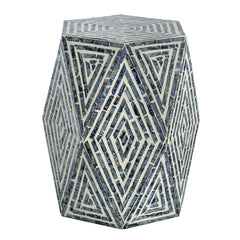 16x14x18" Hexagon Garden Stools, Unique Capiz Accent Side Table, Black/White