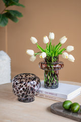 D6.3x5.7" Clear Glass Accent Vase with Artistic Amber Spots