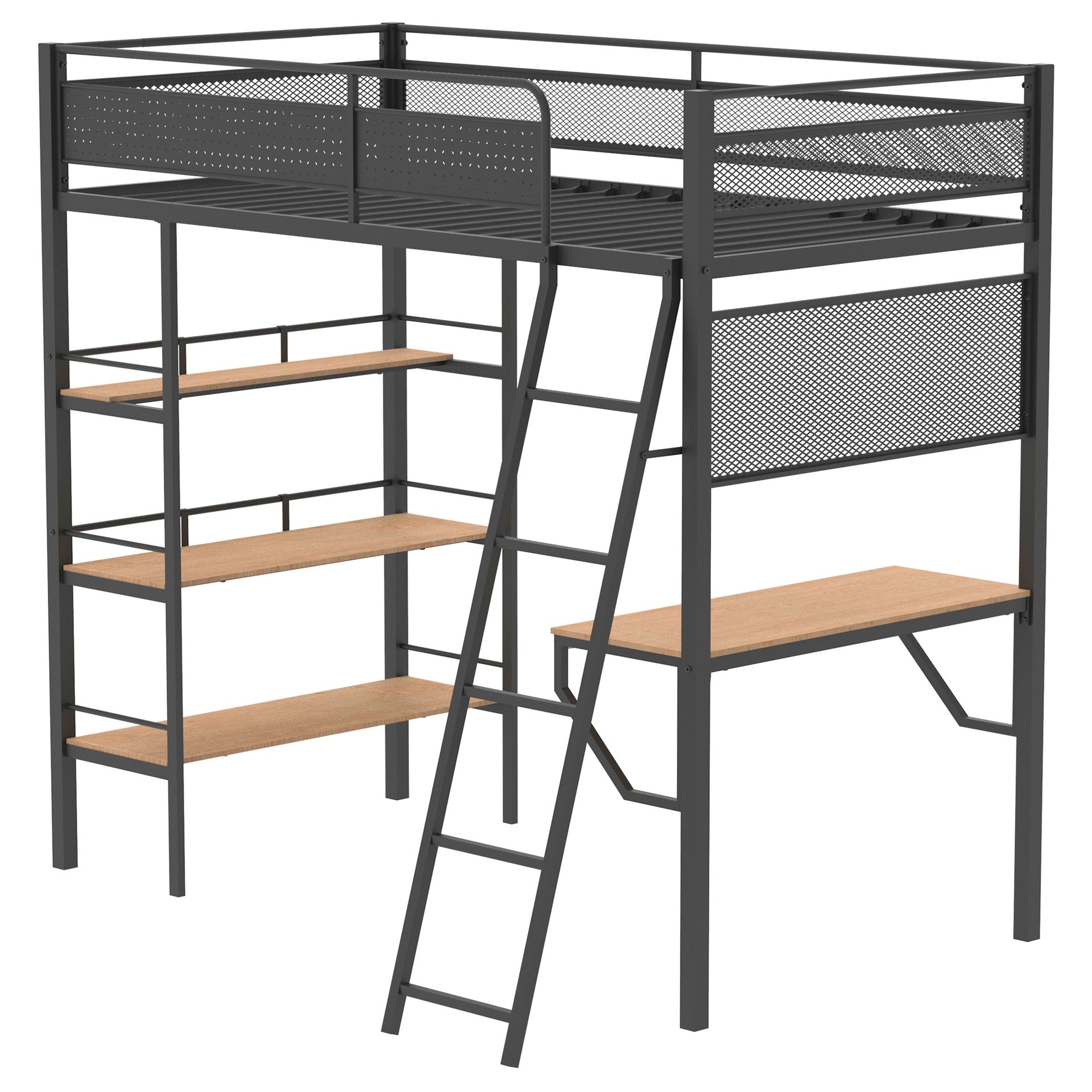 William Matte Black 3-shelf Twin Loft Bed