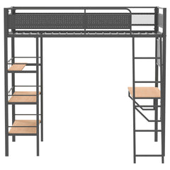 William Matte Black 3-shelf Twin Loft Bed