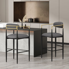 Barstools Set of 2, Upholstered Bar Stools with Backs and Iron Legs for Kitchen Island, Gray Fabric Seating 260LBS Weight Capacity