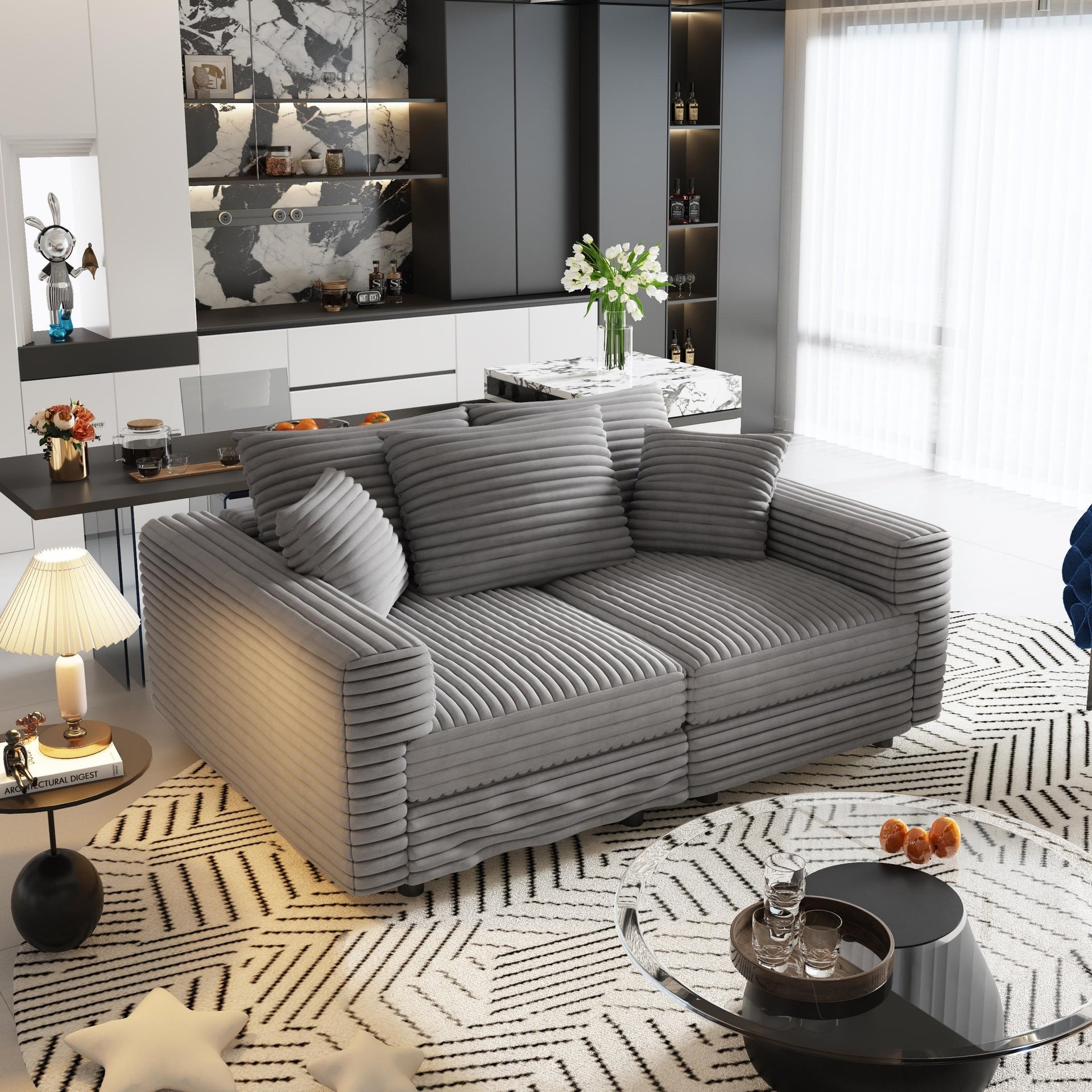 82.7 " Plush Corduroy 3-Seat Sofa,Modern Comfy Upholstered Sofa Cloud Couch,Deep Seat Couches with Soft Pillows,Convertible Deep Seat Sofa Lounge Chair for Living Room Bedroom,Apartment,Office,Grey