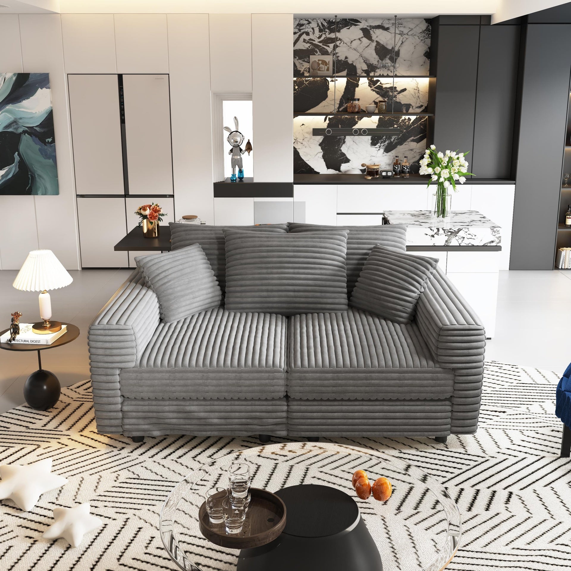 82.7 " Plush Corduroy 3-Seat Sofa,Modern Comfy Upholstered Sofa Cloud Couch,Deep Seat Couches with Soft Pillows,Convertible Deep Seat Sofa Lounge Chair for Living Room Bedroom,Apartment,Office,Grey