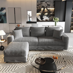 82.7 "Plush Corduroy 3-Seat Sofa,Modern Comfy Upholstered Sofa Cloud Couch,Deep Seat Couches with Soft Pillows and 1 Ottomans,Convertible Sofa Lounge Chair,Grey