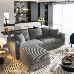 82.7 "Plush Corduroy 3-Seat Sofa,Modern Comfy Upholstered Sofa Cloud Couch,Deep Seat Couches with Soft Pillows and 1 Ottomans,Convertible Sofa Lounge Chair,Grey