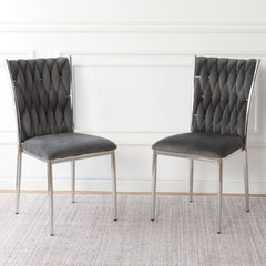 Modern simple Dark gray velvet dining chair, family bedroom stool back student table chair, Electroplated metal chair legs, suitable for dining room kitchen bedroom (set of 2)