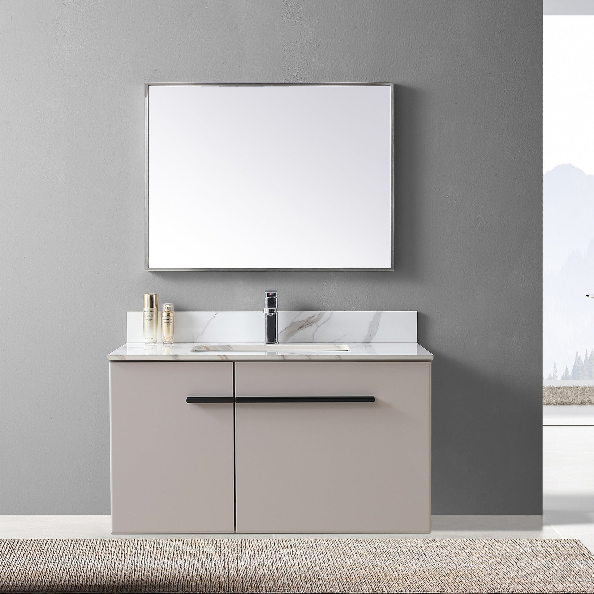 Montary 37inch bathroom vanity top stone carrara gold new style tops with rectangle undermount ceramic sink and single faucet hole