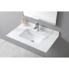 Montary 37inch bathroom vanity top stone carrara gold new style tops with rectangle undermount ceramic sink and single faucet hole