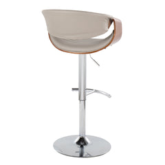 Symphony Mid-Century Modern Adjustable Barstool with Swivel in Chrome Metal, Walnut Wood and Grey Faux Leather with Rounded T Footrest by LumiSource - Set of 2