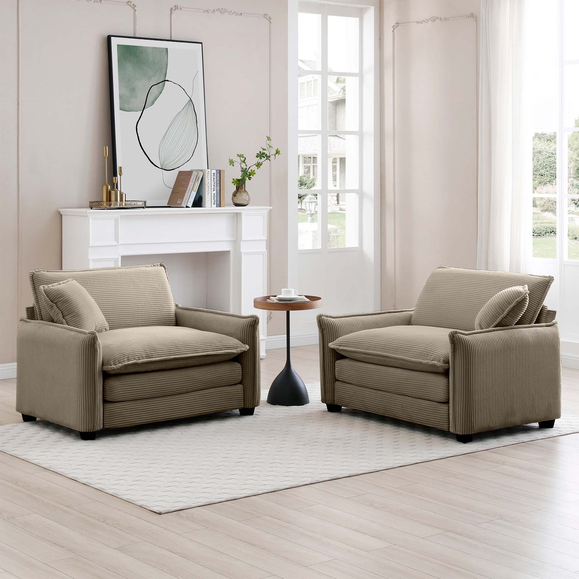 Tan Corduroy,Luxurious and Sophisticated Deep Seated Sofa Set with Two Single  Deep Seat Sofa Suitable for Living Room and Office