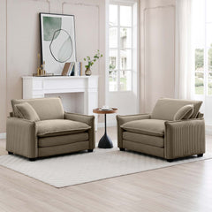 Tan Corduroy,Luxurious and Sophisticated Deep Seated Sofa Set with Two Single  Deep Seat Sofa Suitable for Living Room and Office