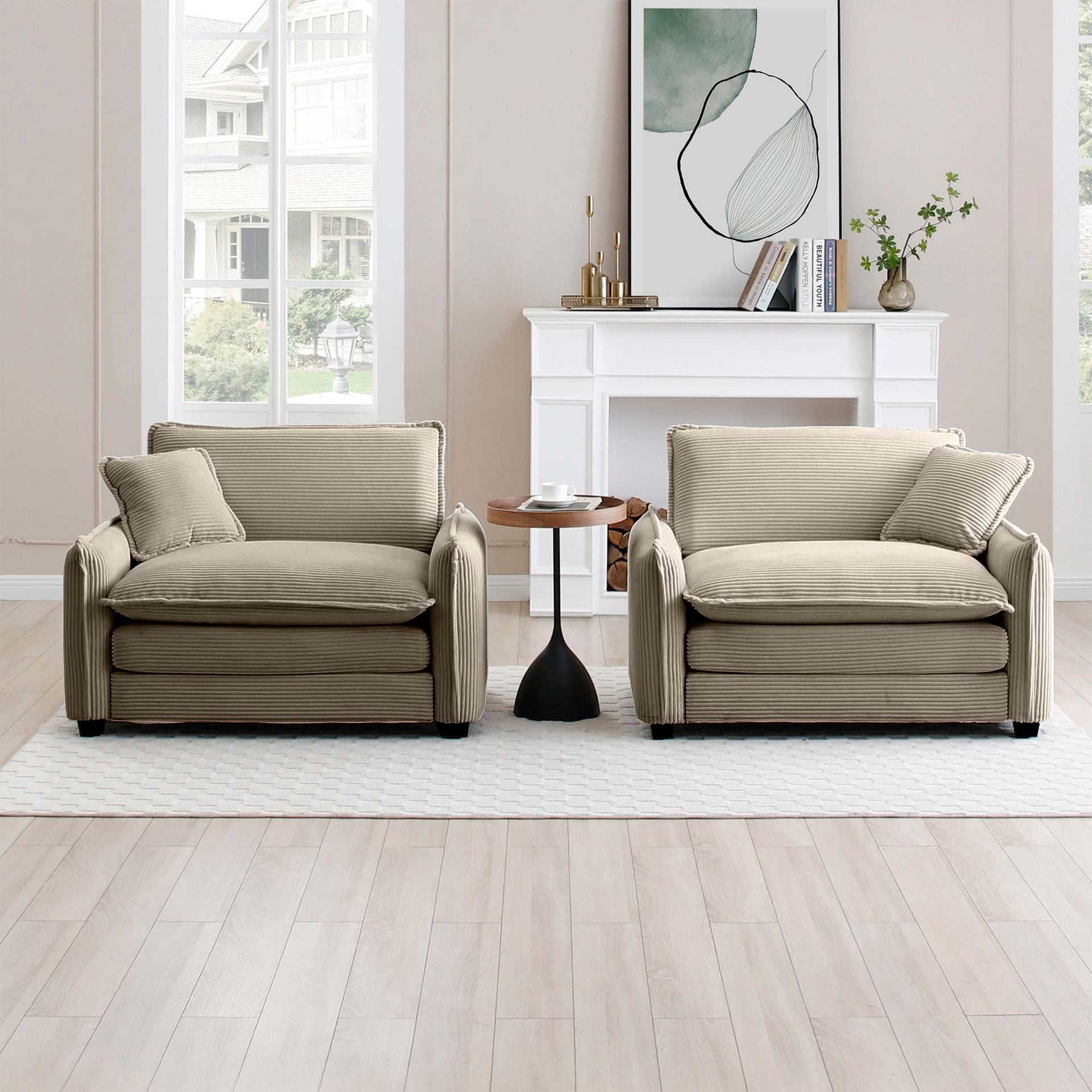 Tan Corduroy,Luxurious and Sophisticated Deep Seated Sofa Set with Two Single  Deep Seat Sofa Suitable for Living Room and Office