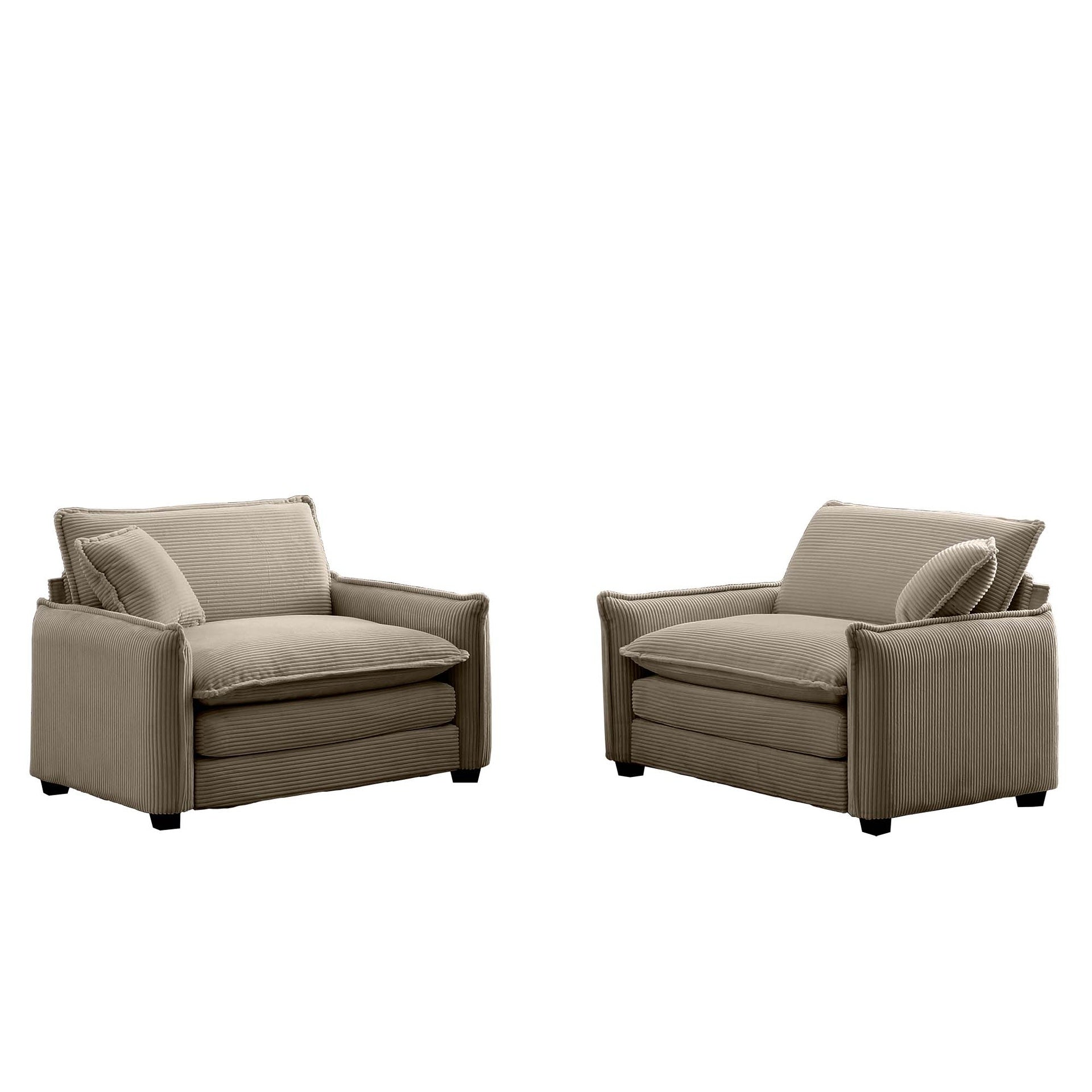 Tan Corduroy,Luxurious and Sophisticated Deep Seated Sofa Set with Two Single  Deep Seat Sofa Suitable for Living Room and Office