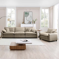 Mid-Century Modern Sofa Set of Two, One 3-Seater Sofa and One Single Seat Sofa with 2 Arm Pillows and 4 Throw Pillows,2 Pieces Sofa Set for Living Room,Tan Corduroy Fabric