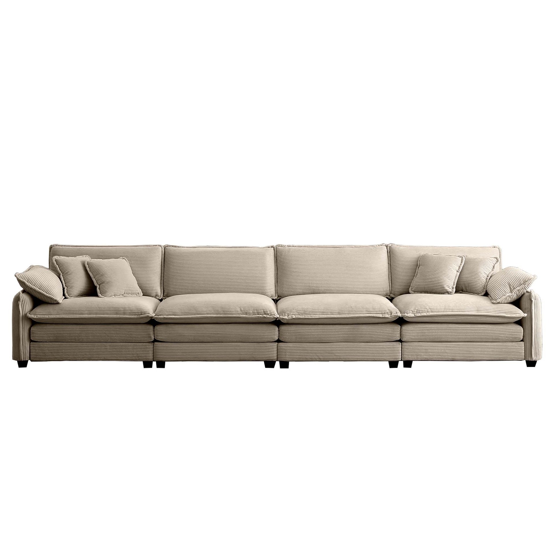 Corduroy Sofa,Modern Upholstered 4 Seater Corduroy Fabric Sofa,Office Living Room Apartment Comfortable Sofa, Easy to Assemble with 2 Arm Pillows and 4 Throw Pillows