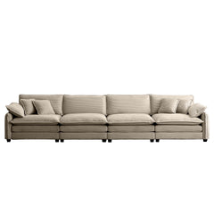 Corduroy Sofa,Modern Upholstered 4 Seater Corduroy Fabric Sofa,Office Living Room Apartment Comfortable Sofa, Easy to Assemble with 2 Arm Pillows and 4 Throw Pillows