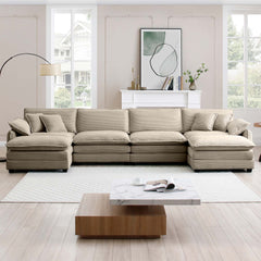 Over size U Shape Corduroy Sofa , Modern Upholstered 4 Seater Sofa with 2  Ottomans,  Premium Soft Corduroy Fabric Sofa