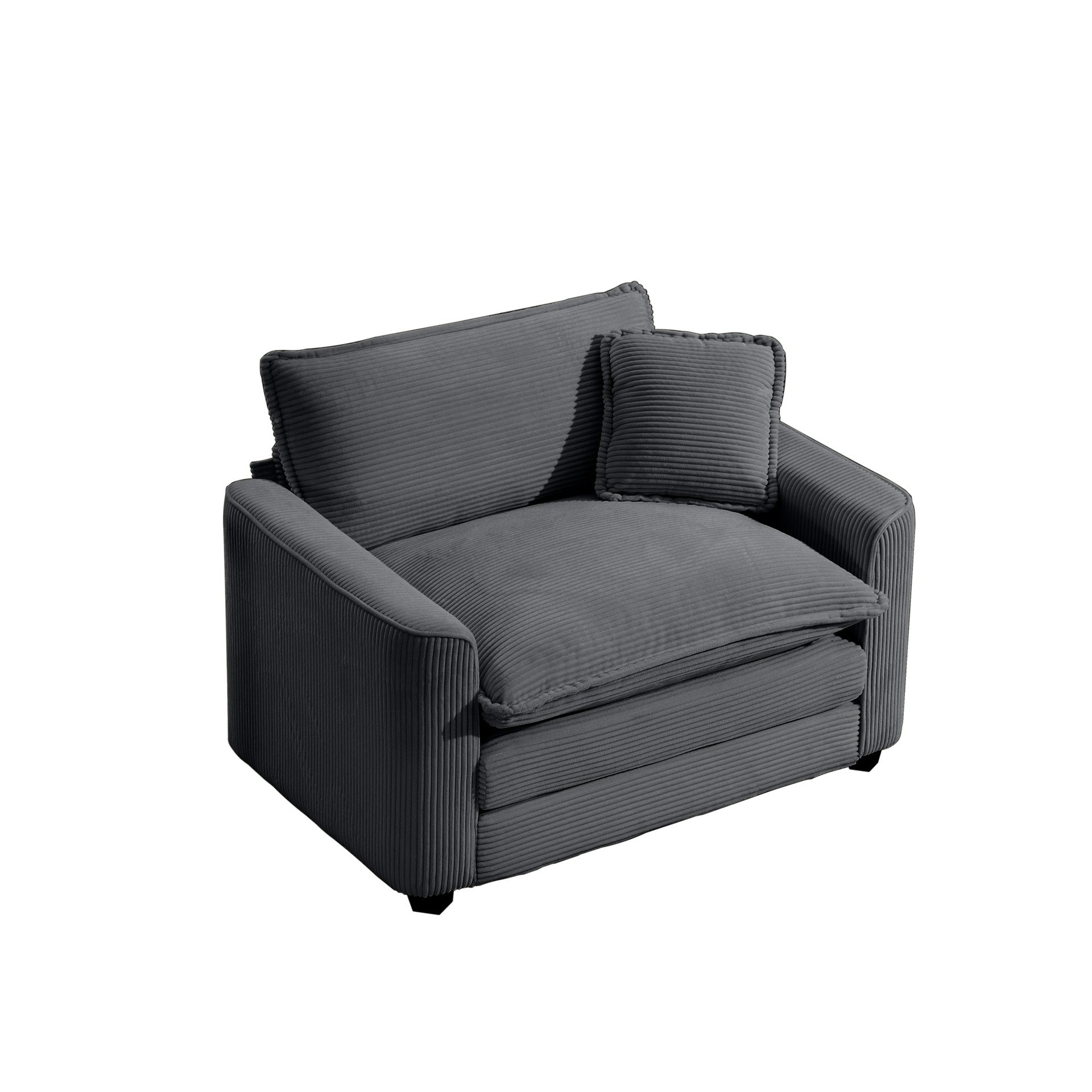 Grey Corduroy Fabric, Comfortable Single Chair Deep Seat Sofa With One Pillow, Suitable for Living Room and Bedroom, Club Multiple Occasions
