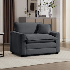 Grey Corduroy Fabric, Comfortable Single Chair Deep Seat Sofa With One Pillow, Suitable for Living Room and Bedroom, Club Multiple Occasions