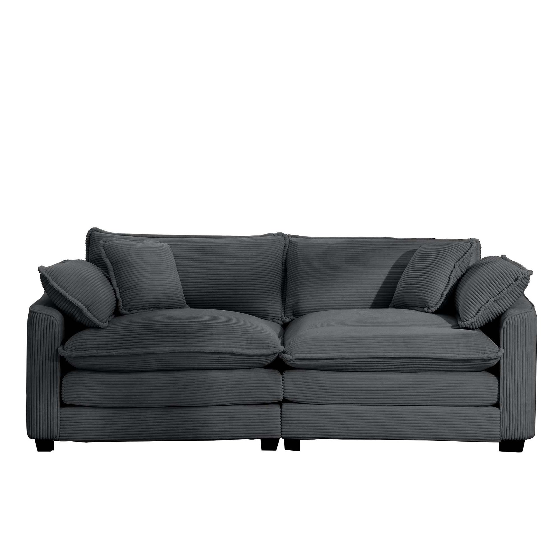 Modern Fabric Living Room Sofa with 4 Pillows Upholstered Large Deep Seating Loveseat, Grey Corduroy