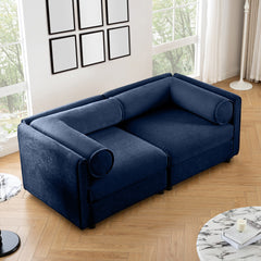 Stylish Blue Chenille 2-Seater Sofa with Storage Seat, Cylindrical Backrest and Armrests, Modern Fabric Loveseat Featuring Hidden Storage Space
