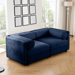 Stylish Blue Chenille 2-Seater Sofa with Storage Seat, Cylindrical Backrest and Armrests, Modern Fabric Loveseat Featuring Hidden Storage Space