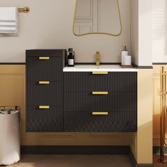 24inch Wall Mounted Floating Cabinet with Side Cabinet Combo, Rectangular Vanity, Small Bathroom Sink With Single Faucet Hole and Overflow, Modern Bathroom Cabinet with Ceramic Basin Sink
