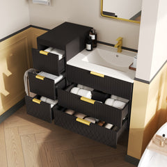 24inch Wall Mounted Floating Cabinet with Side Cabinet Combo, Rectangular Vanity, Small Bathroom Sink With Single Faucet Hole and Overflow, Modern Bathroom Cabinet with Ceramic Basin Sink