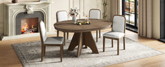 TREXM Vintage Extendable Dining Table Set for 4-6 with 4 Upholstered Chairs, 42 to 58-Inch Rustic Farmhouse Kitchen Table Set with Distressed Finish for Dining Room and Kitchen (Espresso)