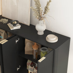 Black Modern Buffet Cabinet with Storage, Fluted Sideboard Large Buffet with Adjustable Shelves, Credenza, Accent Cabinet Console Table