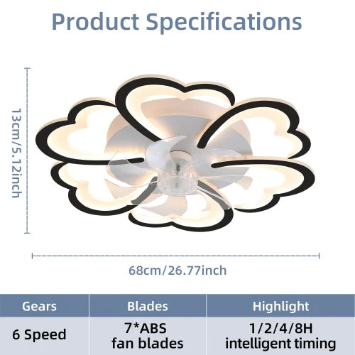26.7In Black Ceiling Fan with Lights, Remote Control 3 Color Temperatures,6 Gear wind Speed Fan Light