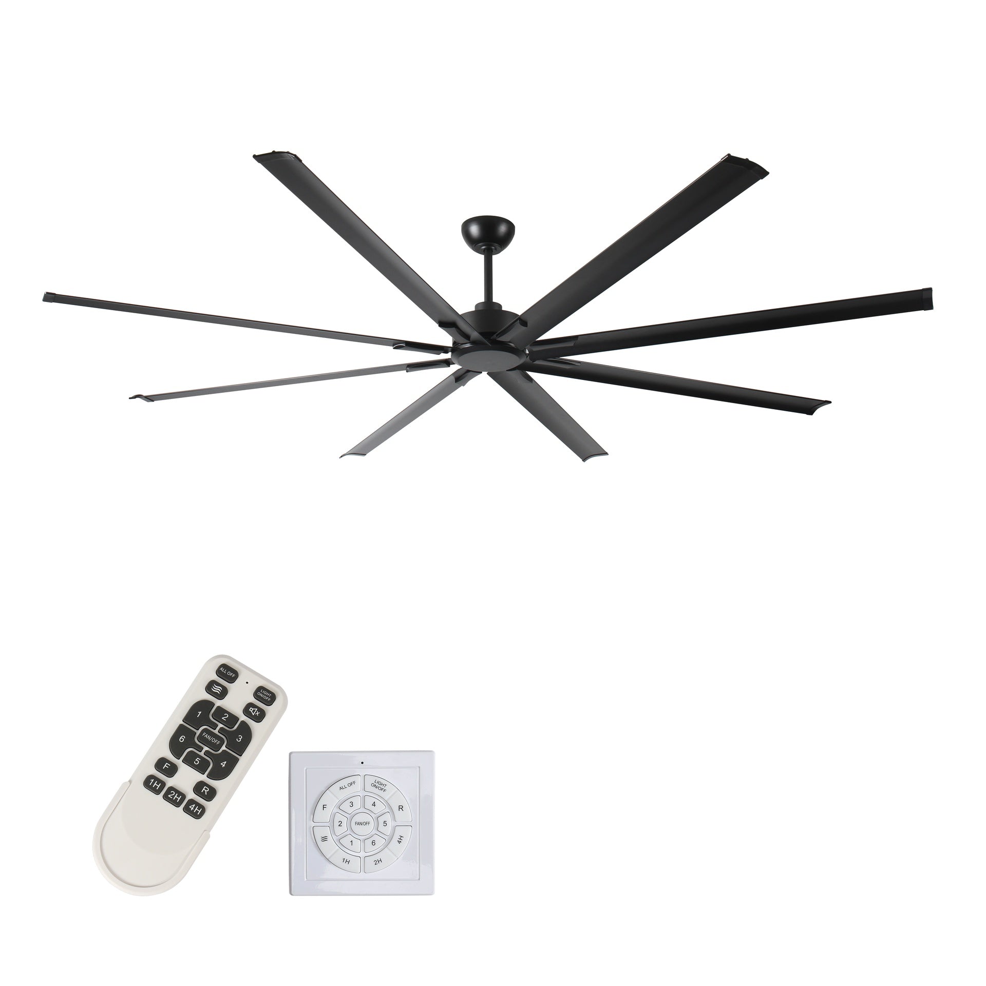 96 Inch Industrial DC Motor Ceiling Fan, Large Ceiling Fan with 8 Reversible Blades,  5-Speed Remote Control, Home or Commercial Ceiling Fans for Porch/Garage/Shop, Black