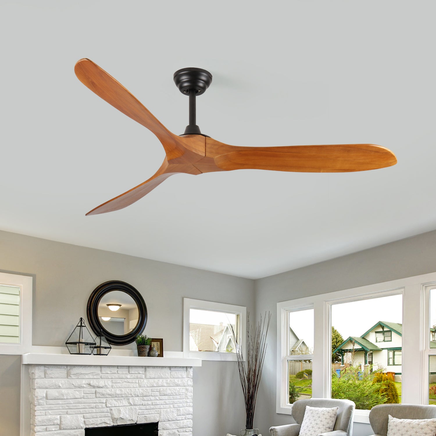 60 in. Indoor Farmhouse Black Wood Ceiling Fan with Remote Control for Living Room or Patio