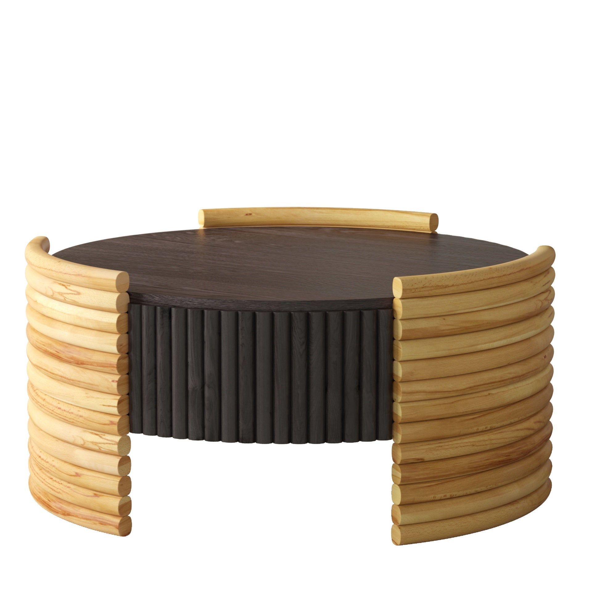 31.50" Modern Colorblocked Striped Coffee Table with Flip Top Storage Coffee Table - Natural Wood Finish for Living Room, Apartment, Office, Easy to Assemble, Dark Brown Tabletop + Wooden Color