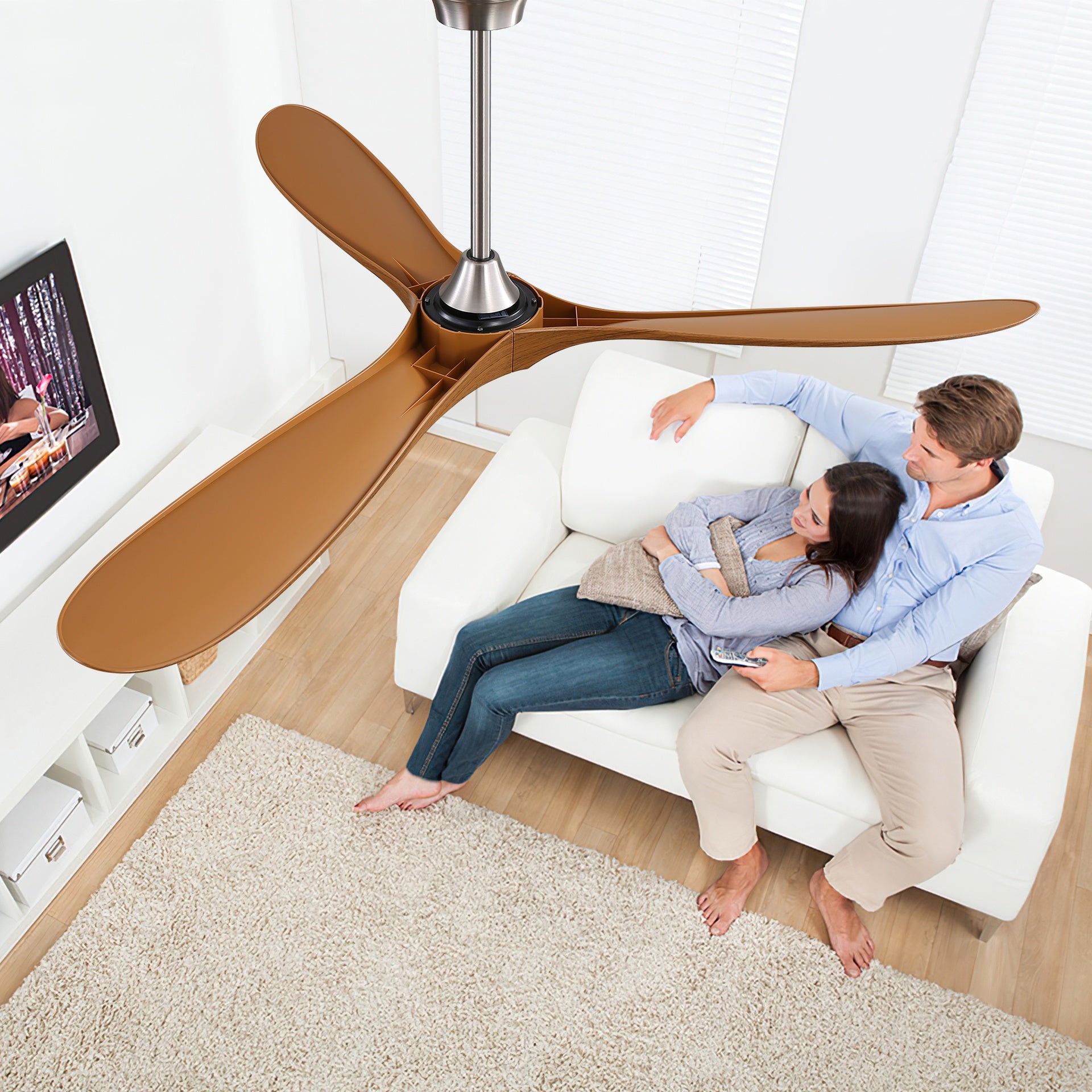 60 Inch Indoor Modern Ceiling Fan With 6 Speed Remote Control 3 Solid Wood Blade For Living Room