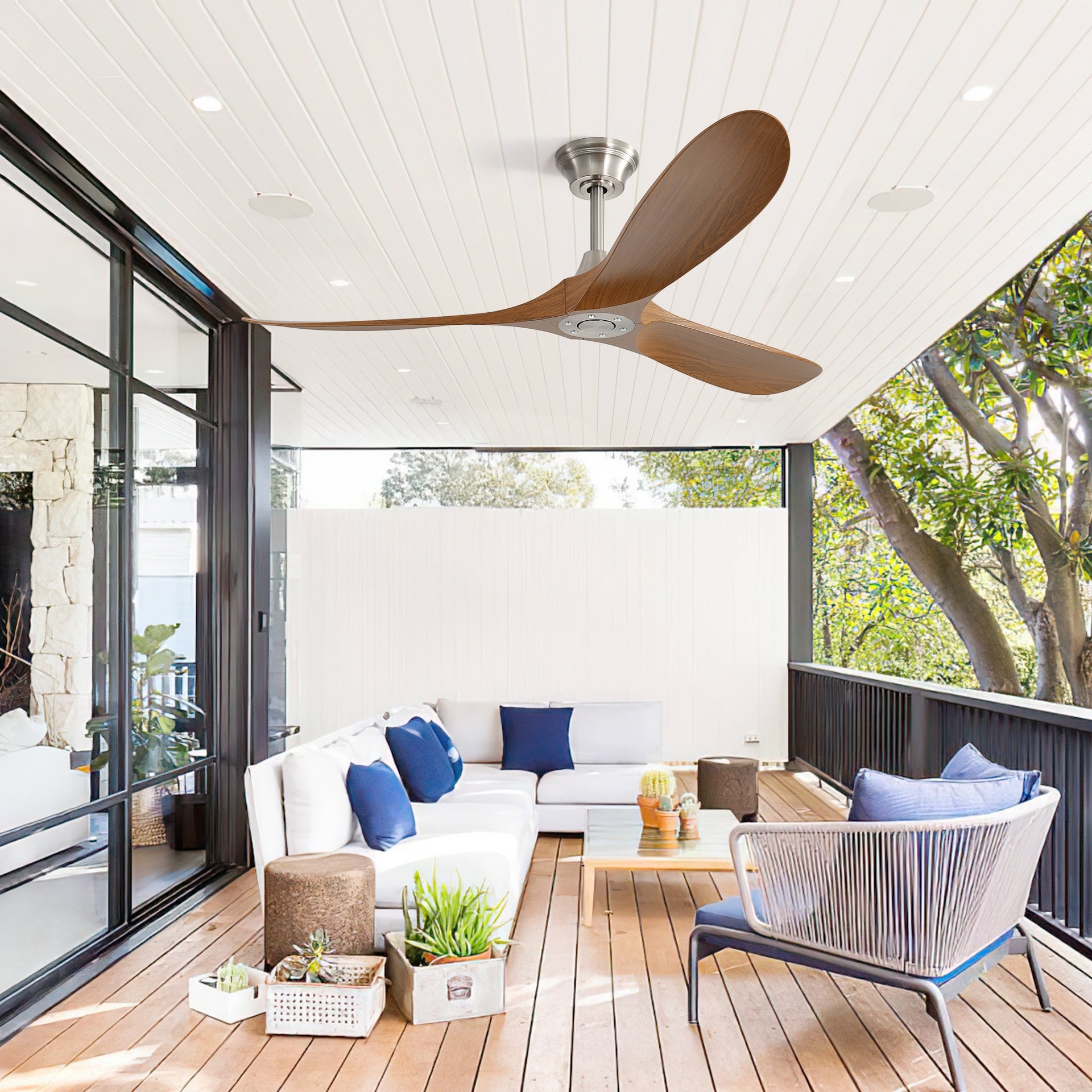 60 Inch Indoor Modern Ceiling Fan With 6 Speed Remote Control 3 Solid Wood Blade For Living Room