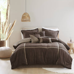 7 Piece Micro Corduroy Comforter Set Brown Cal King