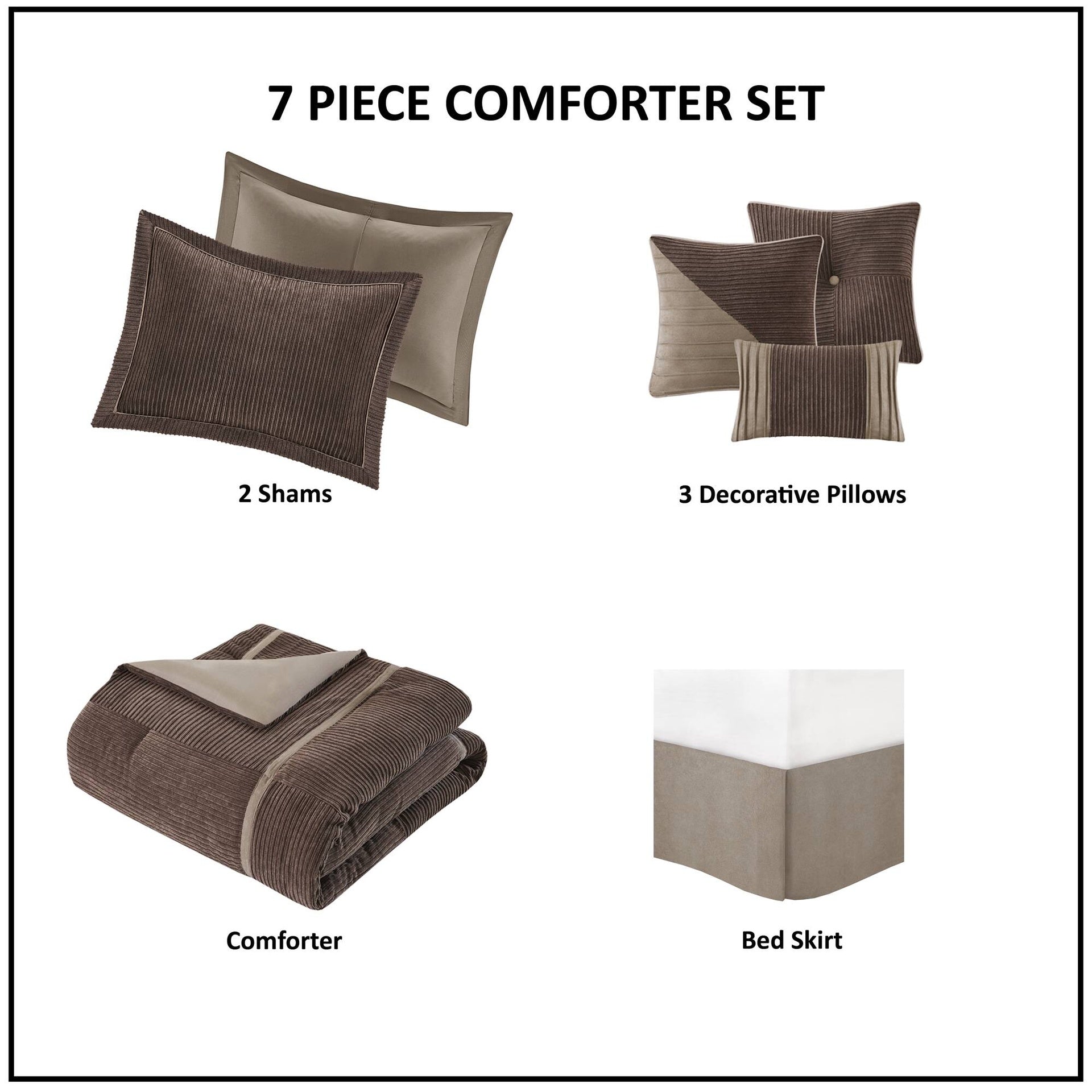 7 Piece Micro Corduroy Comforter Set Brown Cal King