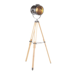 Ahoy Industrial Floor Lamp in Natural Wood and Antique Metal by LumiSource