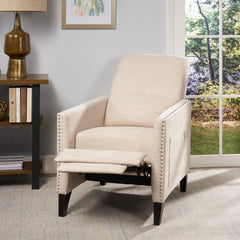 Pushback Recliner Chair with side pocket, Fabric Armchair Push Back Recliner with Rivet Decoration, Mid Century Accent Chair for Living Room, Bedroom