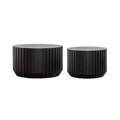 Set of 2 Black Fluted Coffee Table - Solid Wood & MDF Round Accent Tables (26.77"/19.69") for Small Spaces, Fully Assembled Living Room/Bedroom Side Tables