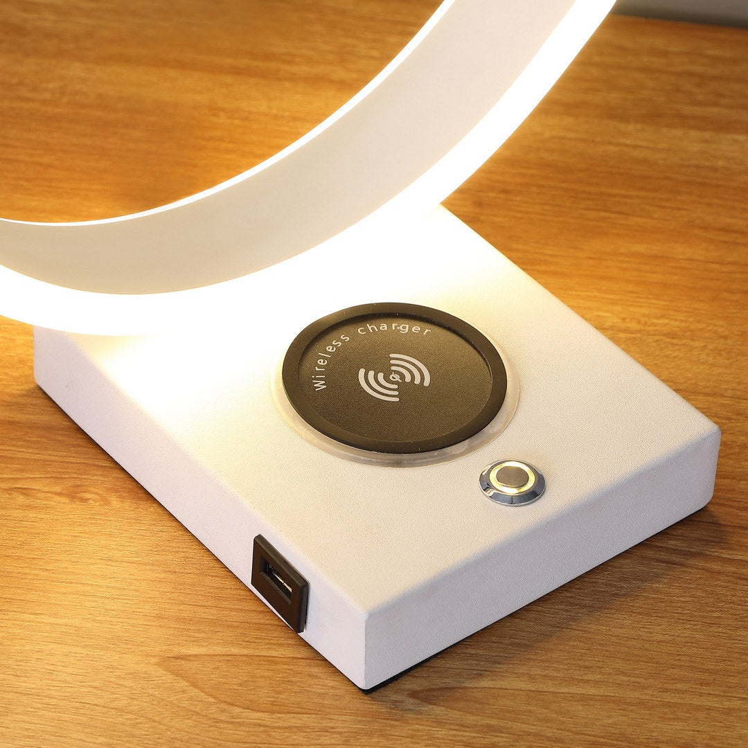 13.5" C Shape LED w/ USB / Wireless Charger Port Table Lamp