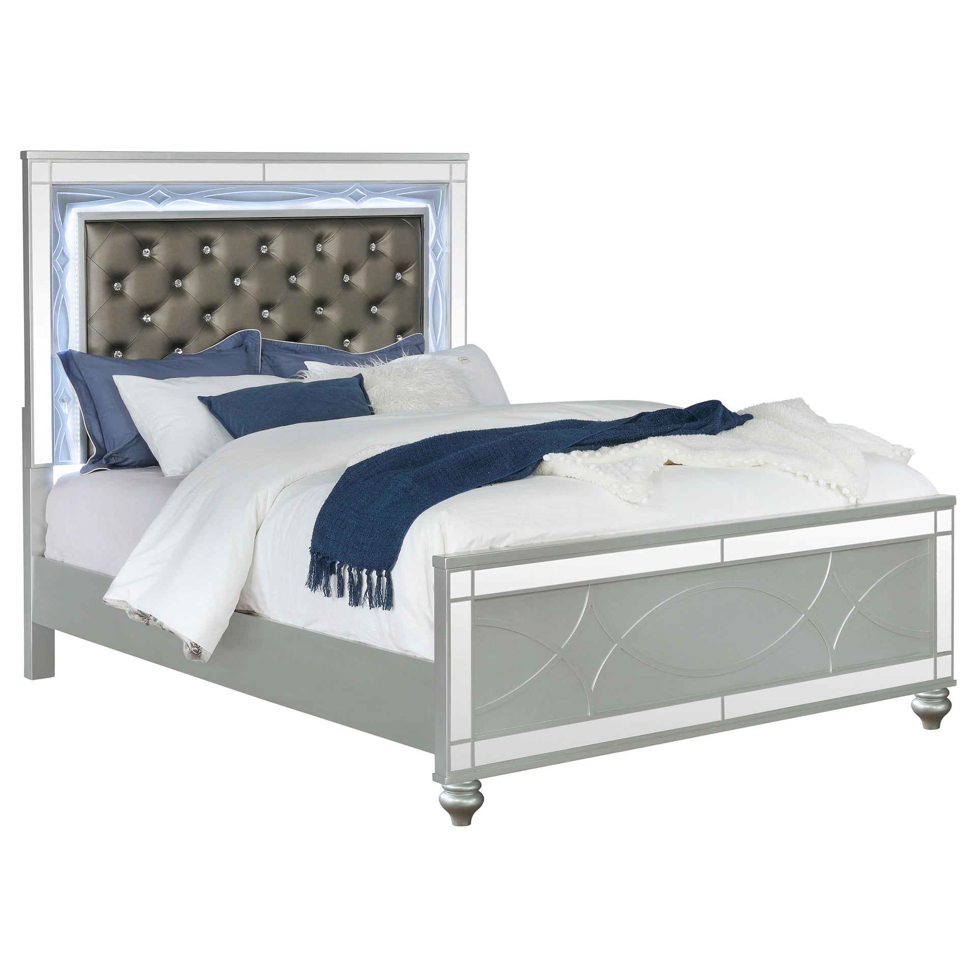 Karmen Metallic Upholstered Tufted Queen Panel Bed