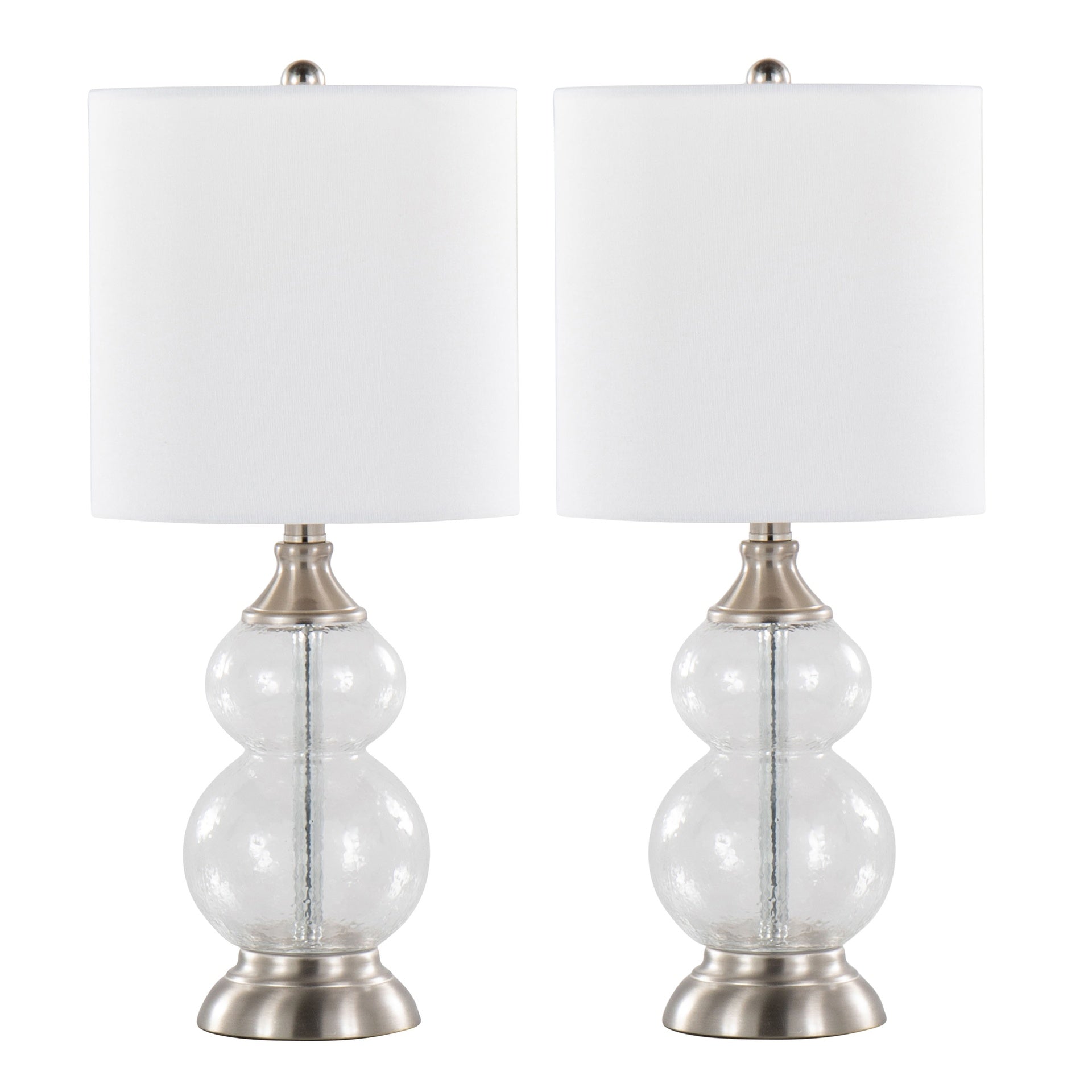 Belle 20" Contemporary Glass Accent Lamp in Clear Wrinkle Glass, Brushed Nickel and White Linen Shade from Grandview Gallery by LumiSource - Set of 2