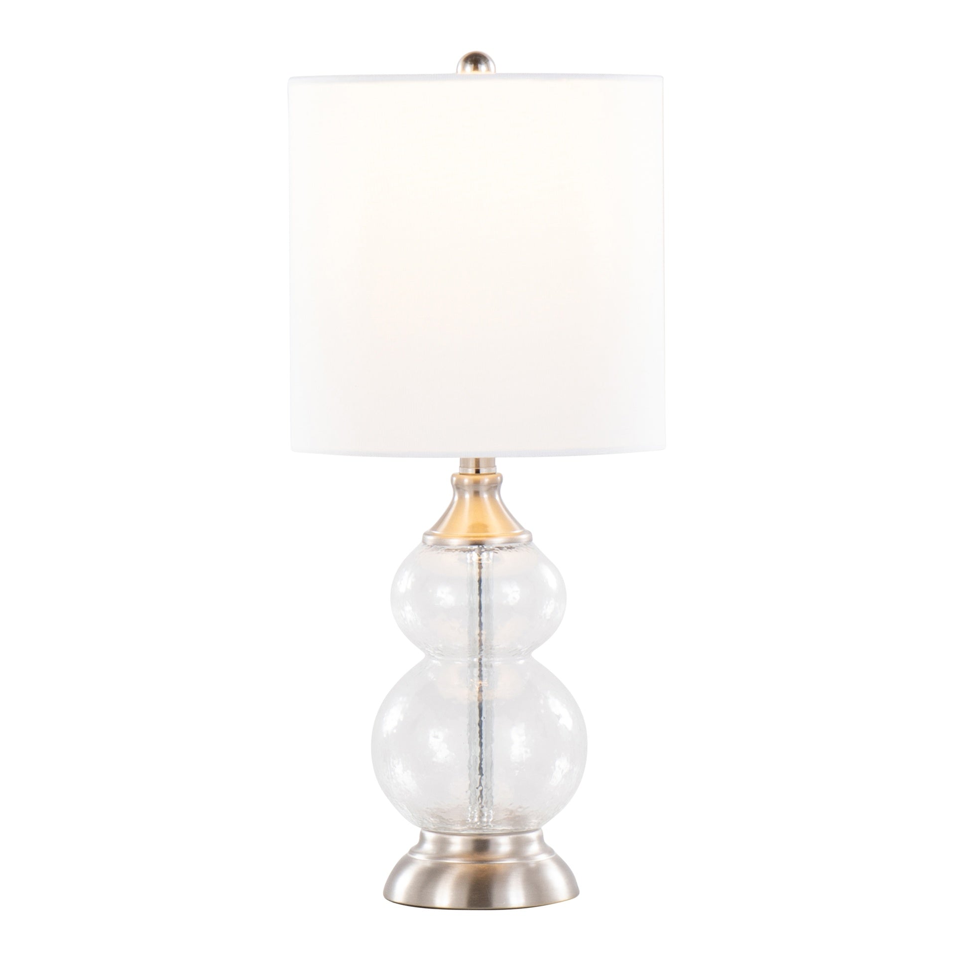 Belle 20" Contemporary Glass Accent Lamp in Clear Wrinkle Glass, Brushed Nickel and White Linen Shade from Grandview Gallery by LumiSource - Set of 2