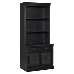 83.4"Tall Bookshelf, Modern Bookcase with 2 Glass Doors and 1 Drawer,Storage Bookcase with Open Shelves for Living Room,Home Office,Black