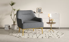 Modern Accent Chair Upholstered Armchair Single Sofa Chair with Curved Backrest and Gold Metal Legs for Living Room, Bedroom or Reading Corner, Dark Gray